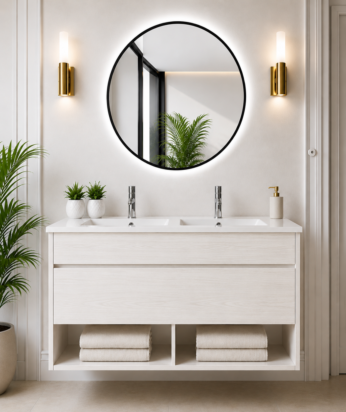 Meuble de salle de bain suspendu NEBARI avec tiroir et lavabo extra-plat