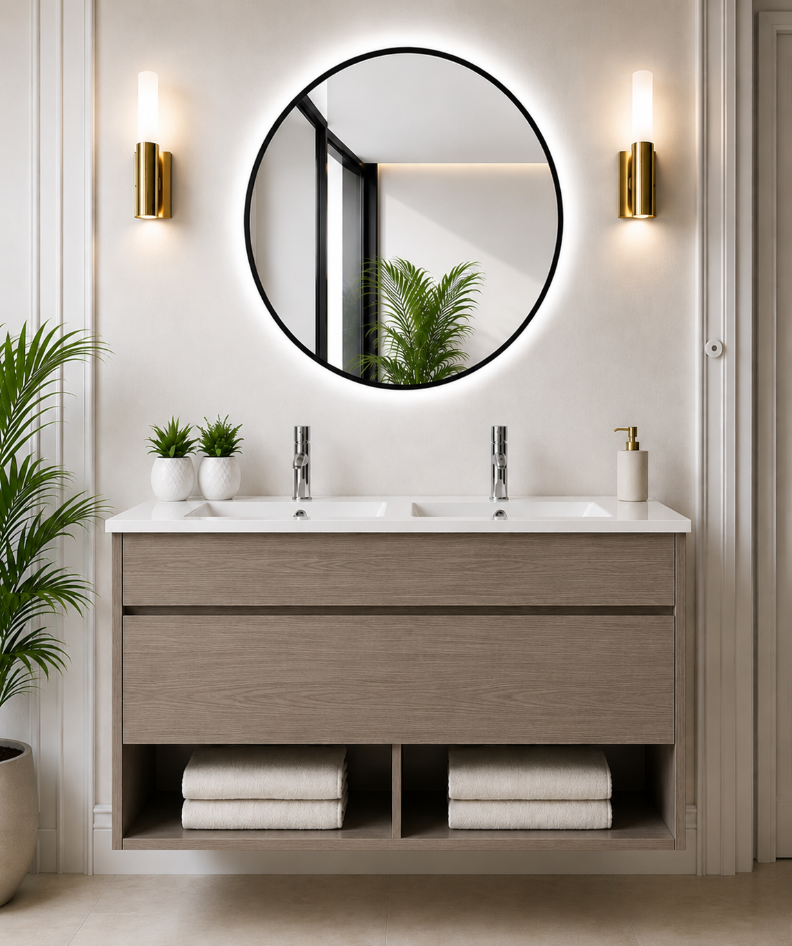 Meuble de salle de bain suspendu NEBARI avec tiroir et lavabo extra-plat