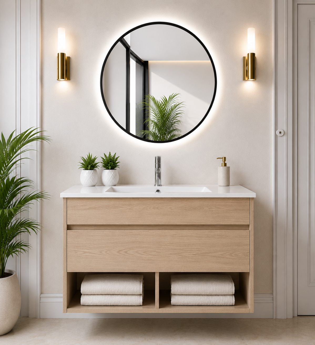 Meuble de salle de bain suspendu NEBARI avec tiroir et lavabo extra-plat