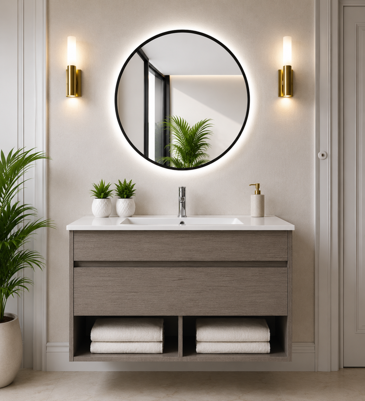 Meuble de salle de bain suspendu NEBARI avec tiroir et lavabo extra-plat