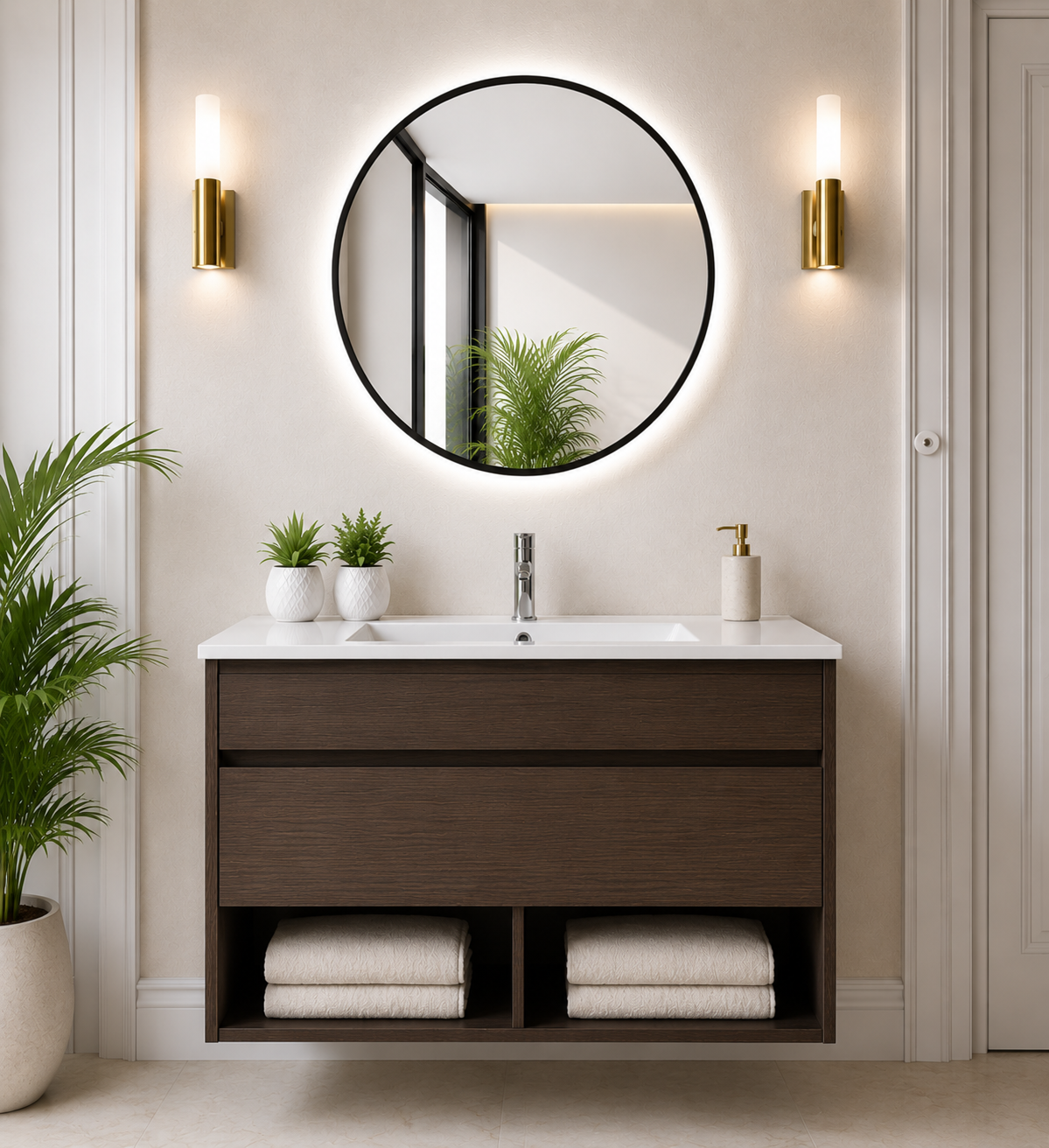 Meuble de salle de bain suspendu NEBARI avec tiroir et lavabo extra-plat