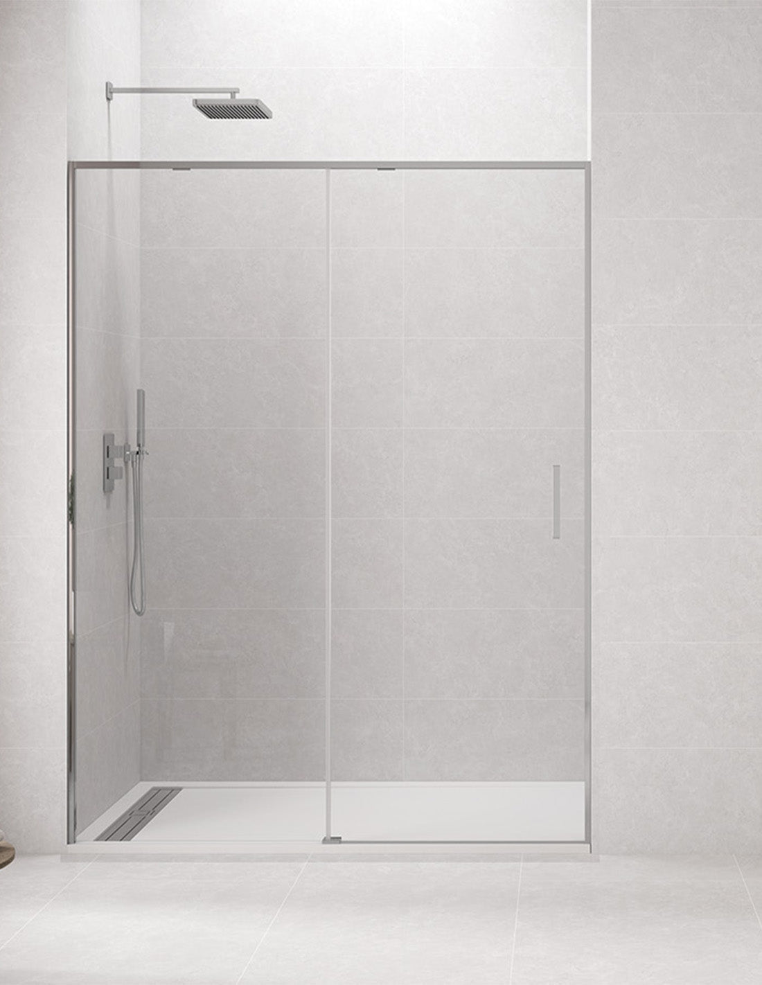 Paroi de douche frontale 1+1 CETUS sans profilé inférieur en chrome ou noir.