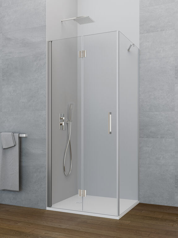 Cloison de douche d'angle pliante + paroi fixe en VERRE